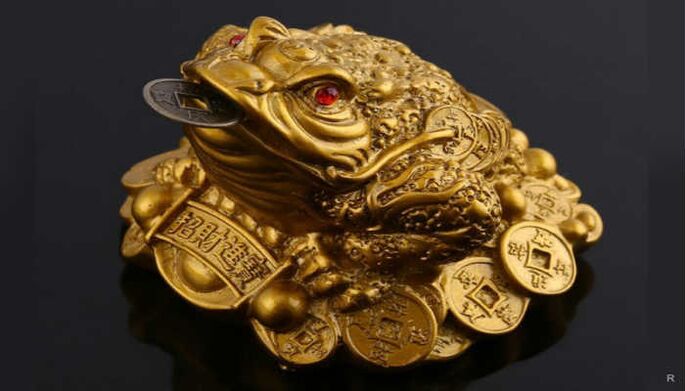 a frog with a coin to attract money